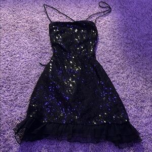 Black Sequin Dress with Ruffle Hem